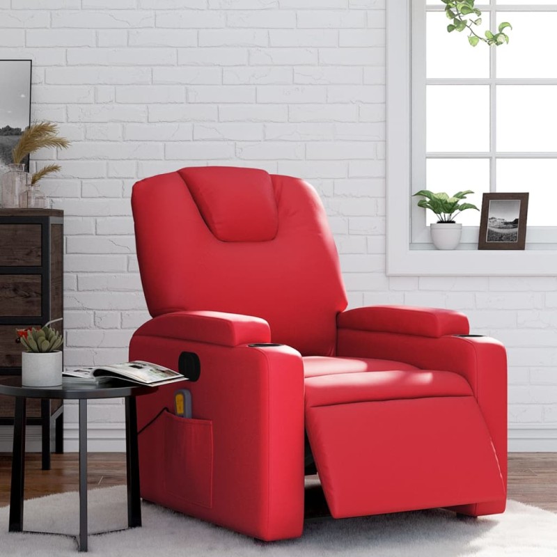 vidaXL Sillón de masaje reclinable eléctrico de cuero artificial rojo vidaXL Sillón de masaje reclinable eléctrico de cuero artificial rojo