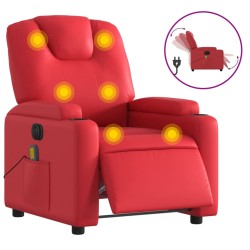 vidaXL Sillón de masaje reclinable eléctrico de cuero artificial rojo