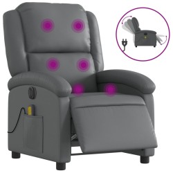 vidaXL Sillón de masaje reclinable eléctrico cuero sintético gris