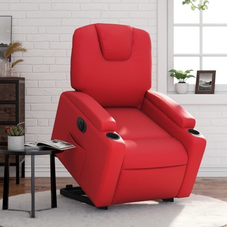 vidaXL Sillón elevable eléctrico cuero artificial rojo