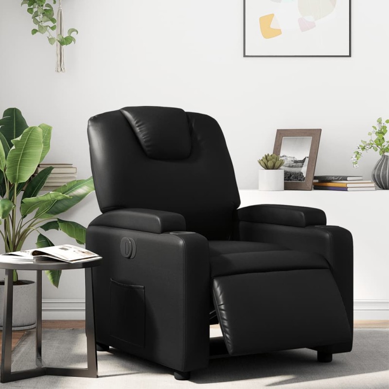 vidaXL Sillón reclinable eléctrico de cuero sintético negro vidaXL Sillón reclinable eléctrico de cuero sintético negro
