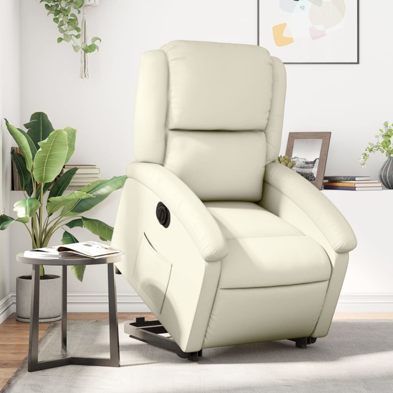 vidaXL Sillón reclinable elevable eléctrico de cuero sintético crema vidaXL Sillón reclinable elevable eléctrico de cuero sintético crema