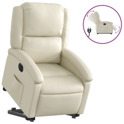 vidaXL Sillón reclinable elevable eléctrico de cuero sintético crema
