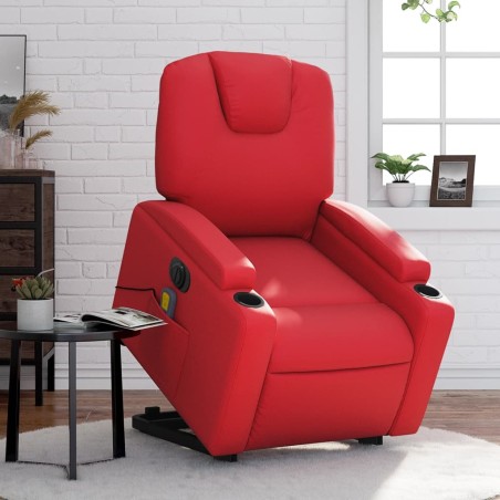 vidaXL Sillón de majaje elevable eléctrico cuero artificial rojo