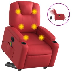 vidaXL Sillón de majaje elevable eléctrico cuero artificial rojo