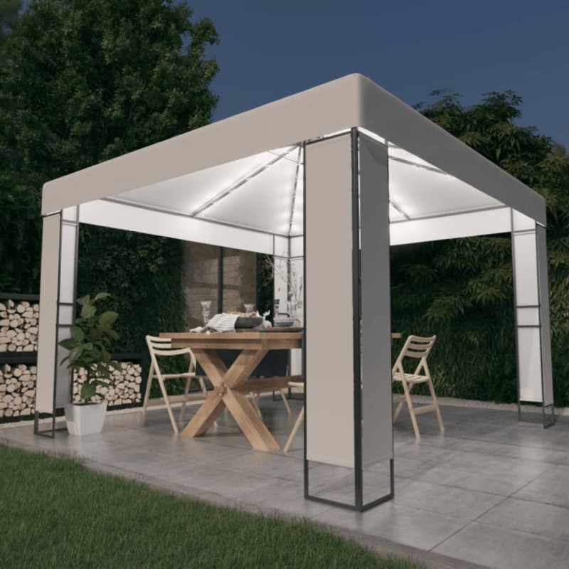 vidaXL Cenador con doble techo y tira de luces LED blanco 3x3 m vidaXL Cenador con doble techo y tira de luces LED blanco 3x3 m