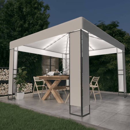 vidaXL Cenador con doble techo y tira de luces LED blanco 3x3 m