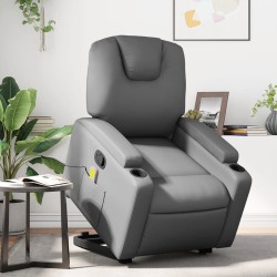vidaXL Sillón reclinable de masaje de pie cuero artificial gris