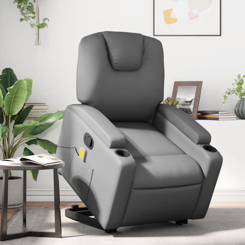 vidaXL Sillón reclinable de masaje de pie cuero artificial gris vidaXL Sillón reclinable de masaje de pie cuero artificial gris