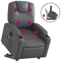 vidaXL Sillón reclinable de masaje de pie cuero artificial gris