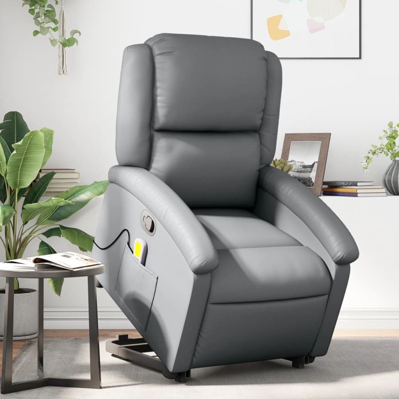 vidaXL Sillón reclinable de masaje de pie cuero artificial gris vidaXL Sillón reclinable de masaje de pie cuero artificial gris