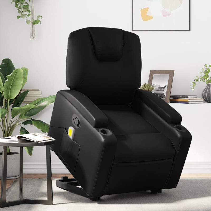 vidaXL Sillón reclinable de masaje de pie cuero artificial negro vidaXL Sillón reclinable de masaje de pie cuero artificial negro