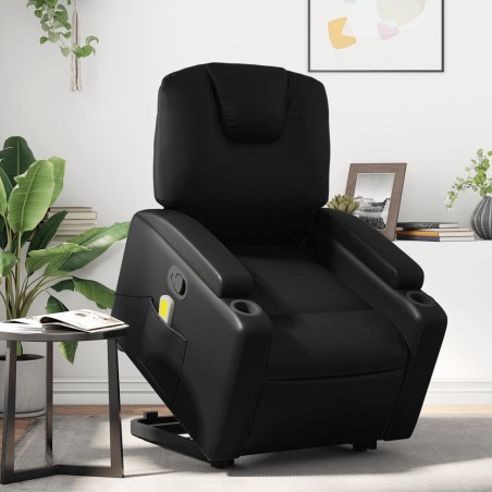 vidaXL Sillón reclinable de masaje de pie cuero artificial negro