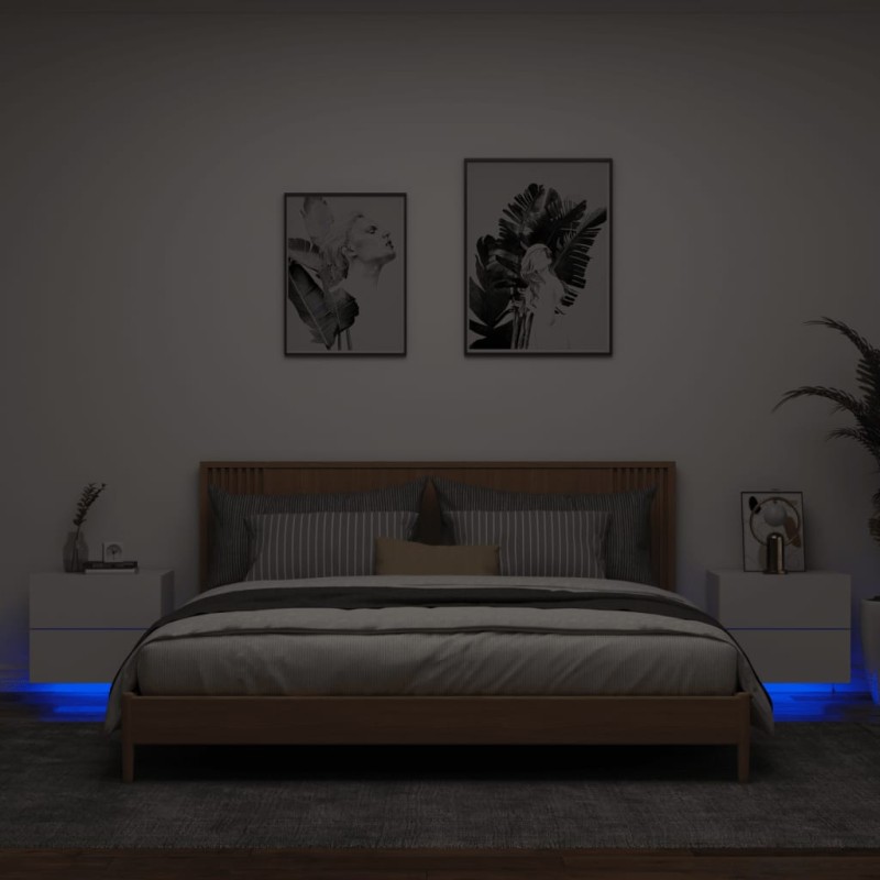 vidaXL Mesitas de noche de pared con luces LED 2 unidades blanco vidaXL Mesitas de noche de pared con luces LED 2 unidades blanco