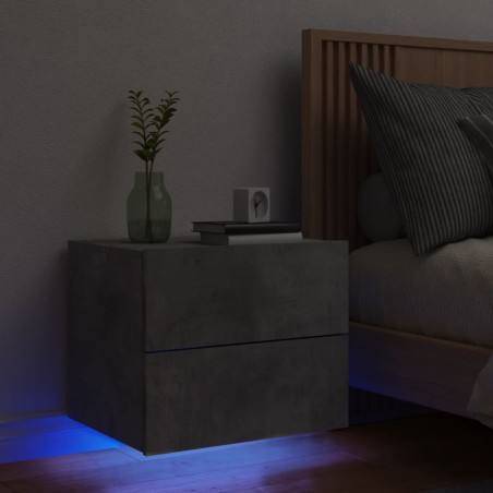vidaXL Mesita de noche de pared con luces LED gris hormigón