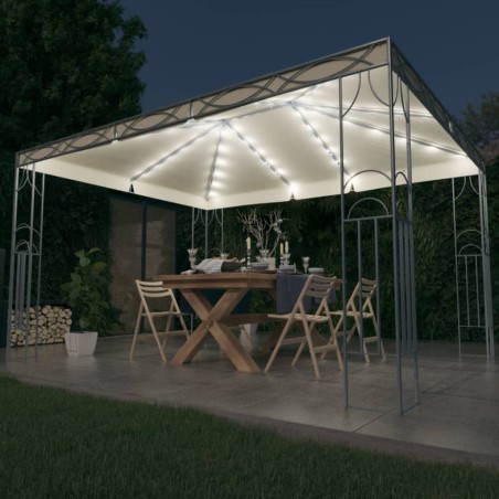 vidaXL Cenador con tira de luces LED 400x300 cm crema