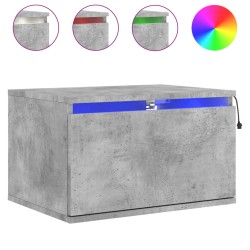 vidaXL Mesita de noche de pared con luces LED gris hormigón