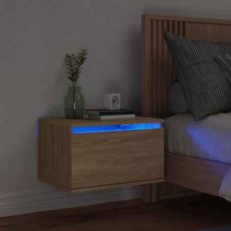 vidaXL Mesita de noche de pared con luces LED roble Sonoma