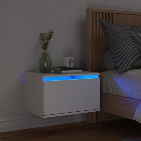 vidaXL Mesita de noche de pared con luces LED blanco