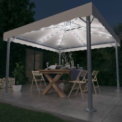 vidaXL Cenador con tira de luces LED aluminio crema 300x300 cm