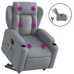 vidaXL Sillón de masaje eléctrico reclinable elevable tela gris claro