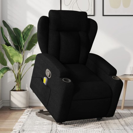 vidaXL Sillón reclinable de masaje elevable tela negro