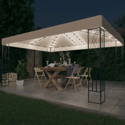 vidaXL Cenador con tira de luces LED 3x4 m tela color crema