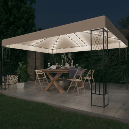 vidaXL Cenador con tira de luces LED 3x4 m tela color crema