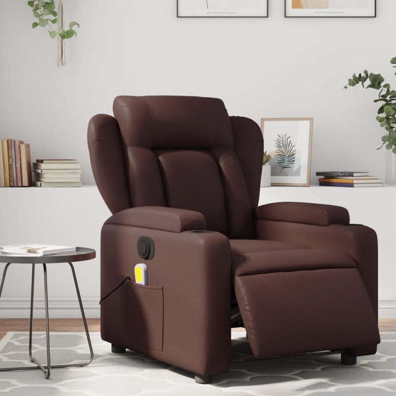 vidaXL Sillón de masaje reclinable eléctrico cuero sintético marrón vidaXL Sillón de masaje reclinable eléctrico cuero sintético marrón