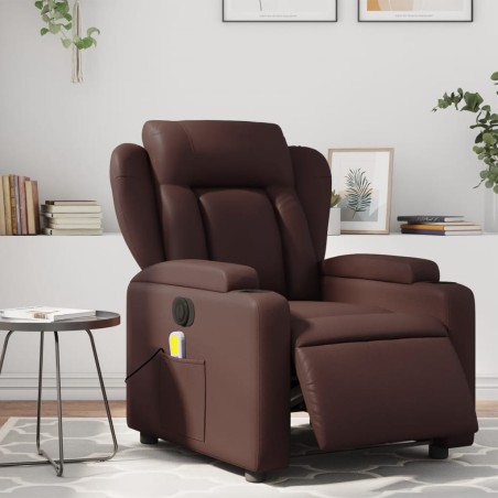 vidaXL Sillón de masaje reclinable eléctrico cuero sintético marrón