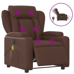 vidaXL Sillón de masaje reclinable eléctrico cuero sintético marrón