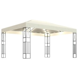 vidaXL Cenador con tira de luces LED 3x4 m tela color crema