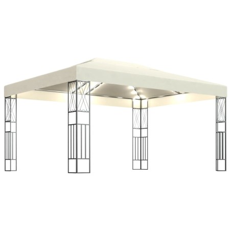 vidaXL Cenador con tira de luces LED 3x4 m tela color crema