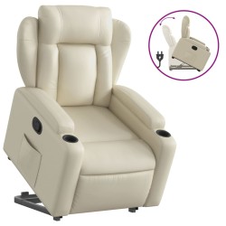 vidaXL Sillón reclinable elevable cuero artificial color crema
