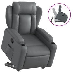 vidaXL Sillón reclinable elevable cuero artificial gris