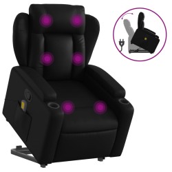 vidaXL Sillón reclinable de masaje de pie cuero artificial negro