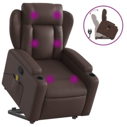 vidaXL Sillón reclinable de masaje de pie de cuero sintético marrón