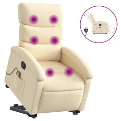vidaXL Sillón de masaje eléctrico reclinable elevable tela crema