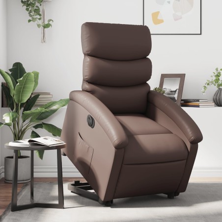 vidaXL Sillón reclinable elevable eléctrico de cuero sintético marrón