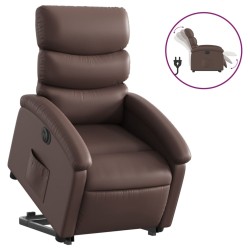 vidaXL Sillón reclinable elevable eléctrico de cuero sintético marrón