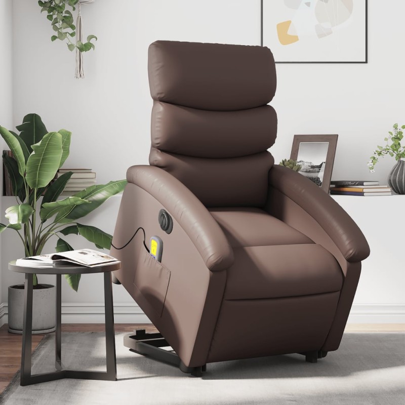 vidaXL Sillón de masaje elevable eléctrico cuero sintético marrón vidaXL Sillón de masaje elevable eléctrico cuero sintético marrón