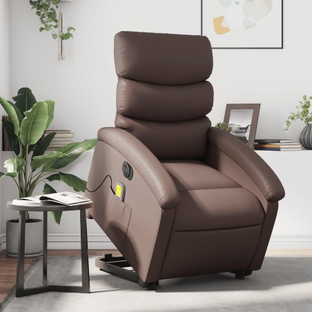 vidaXL Sillón de masaje elevable eléctrico cuero sintético marrón