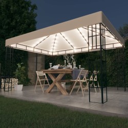 vidaXL Cenador con tira de luces LED 3x4 m crema
