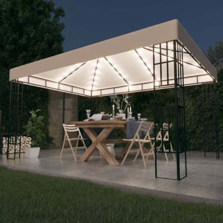 vidaXL Cenador con tira de luces LED 3x4 m crema