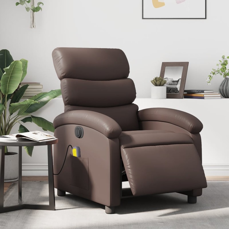 vidaXL Sillón de masaje reclinable eléctrico cuero sintético marrón vidaXL Sillón de masaje reclinable eléctrico cuero sintético marrón