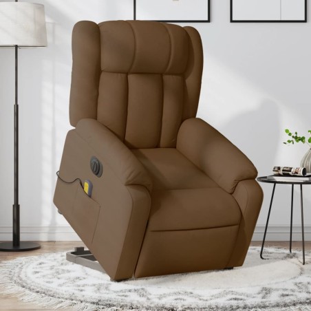 vidaXL Sillón de masaje eléctrico reclinable elevable tela marrón