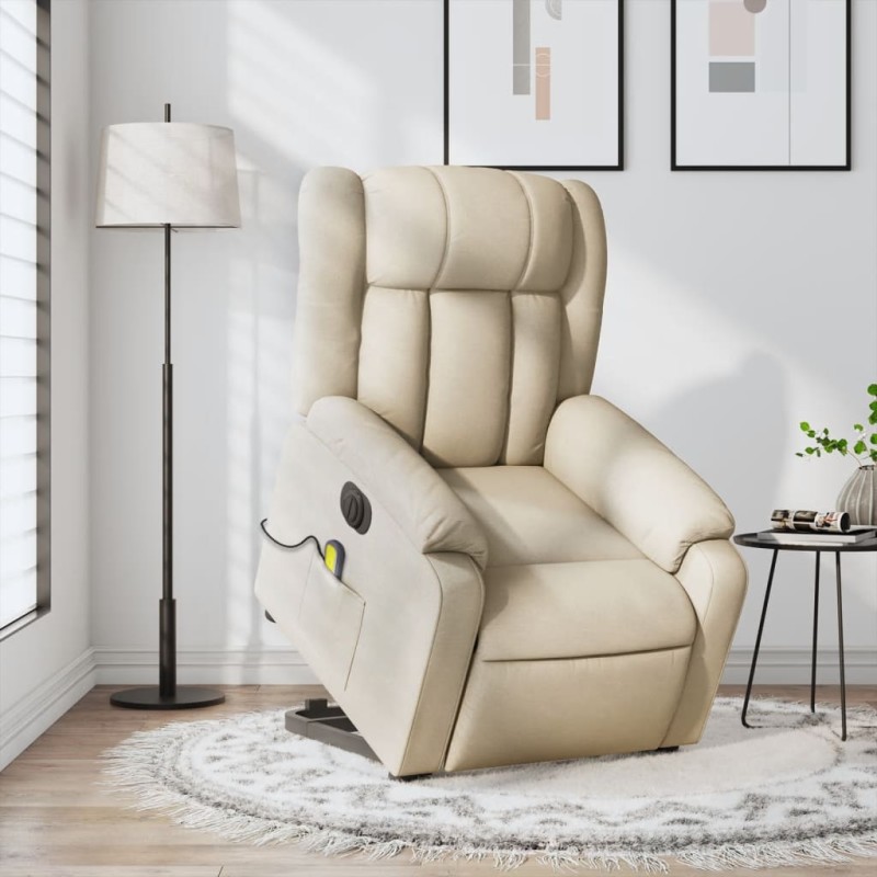 vidaXL Sillón de masaje eléctrico reclinable elevable tela crema vidaXL Sillón de masaje eléctrico reclinable elevable tela crema