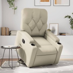 vidaXL Sillón reclinable elevable cuero artificial color crema