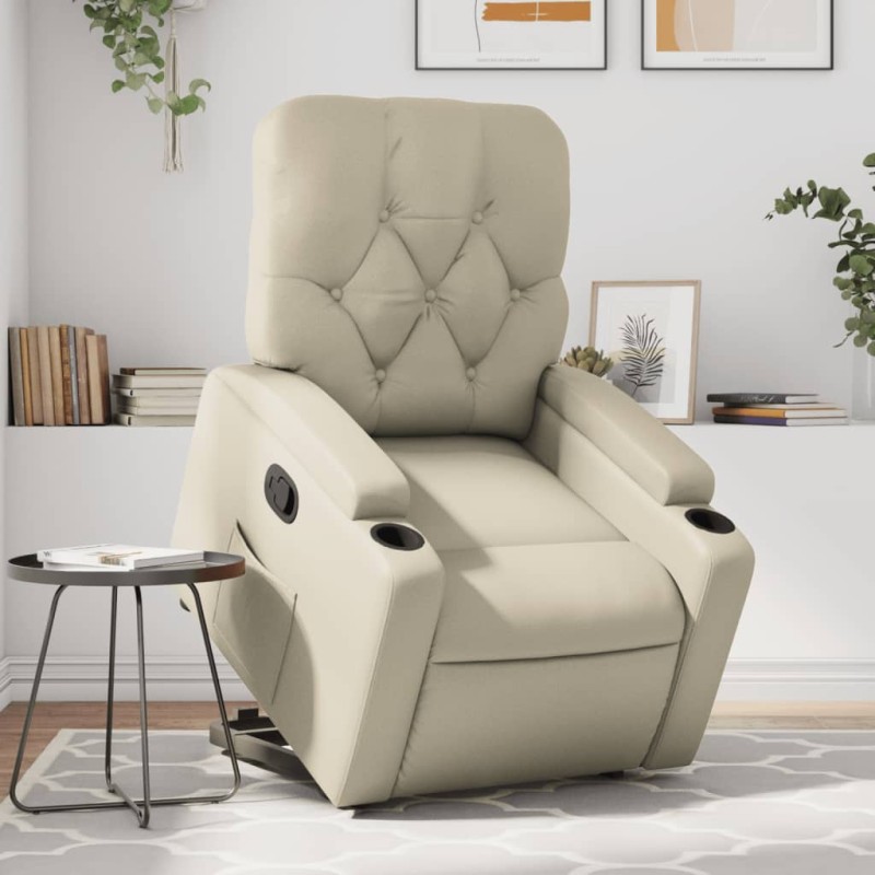 vidaXL Sillón reclinable elevable cuero artificial color crema vidaXL Sillón reclinable elevable cuero artificial color crema
