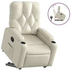 vidaXL Sillón reclinable elevable cuero artificial color crema